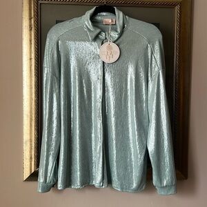 NWT Sunny Studio Paris Green Aqua Shimmering Blouse One Size Italy